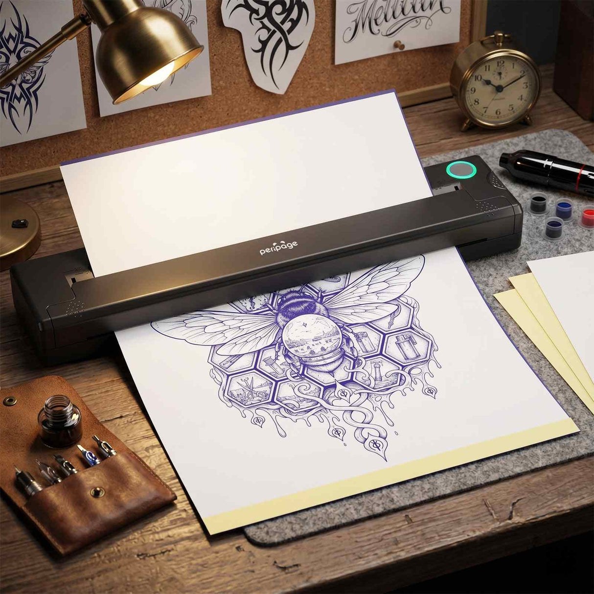 PeriPage P90 Tattoo Stencil Printer, Potable Wireless A4 Printer, Bluetooth with Phone, Pad & PC