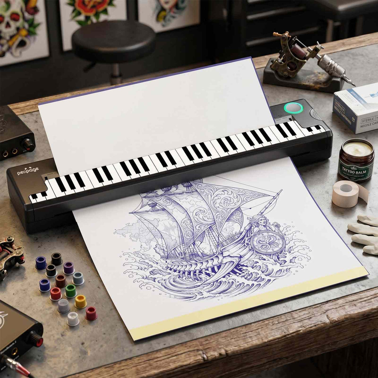 Pino Wireless Tattoo Stencil Printer – Bluetooth & USB, 203DPI, Anti-Wrinkle, App-Enabled