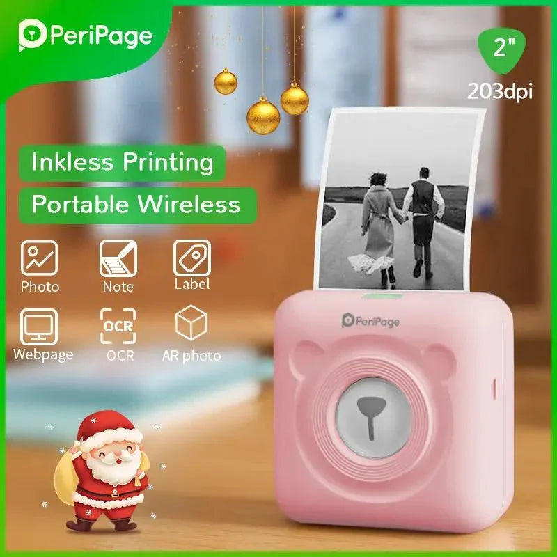 PeriPage 2" A6 Mini Printer in purple, portable inkless printer for printing notes, labels, and photos with Bluetooth connectivity