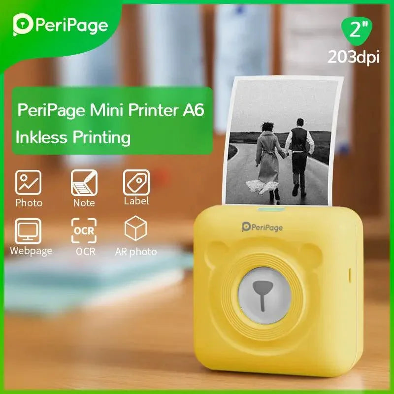 PeriPage 2" A6 Mini Printer in red, portable and wireless, perfect for photo printing, notes, and labels with Bluetooth functionality