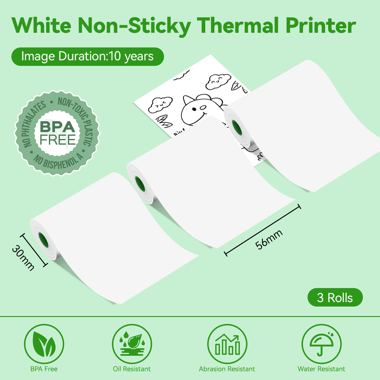 Safe for children and built to last - PeriPage 107x30mm thermal paper is BPA-free with 10-year image preservation, perfect for family projects and educational use.