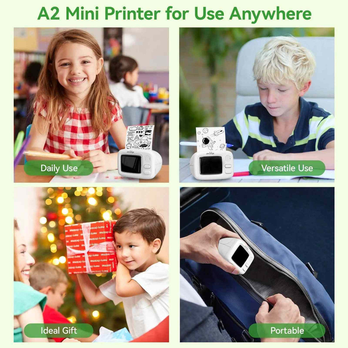 PeriPage A2 Portable Thermal Printer printing a shipping label with QR code and tracking number for delivery
