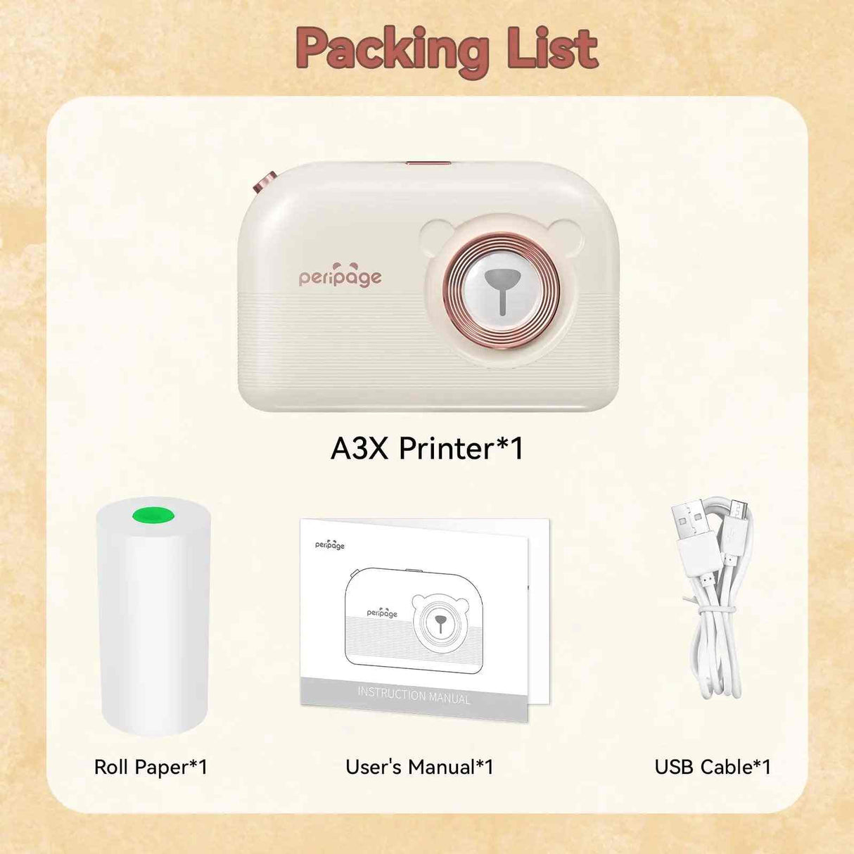 PeriPage A3X Mini Pocket Thermal Printer compatible with 2-inch and 3-inch thermal paper rolls, flexible printing sizes for various needs