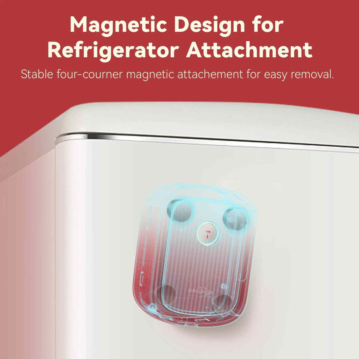 Magnetic design of the PeriPage P10 Label Printer allows convenient placement on refrigerator or metal surfaces.