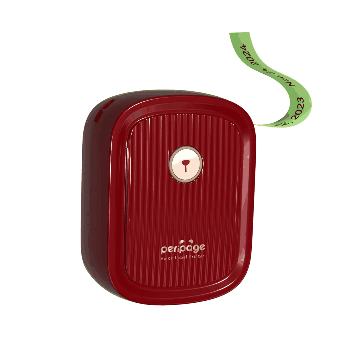 Compact PeriPage P10 Voice Label Printer printing vibrant green labels for daily organization needs.