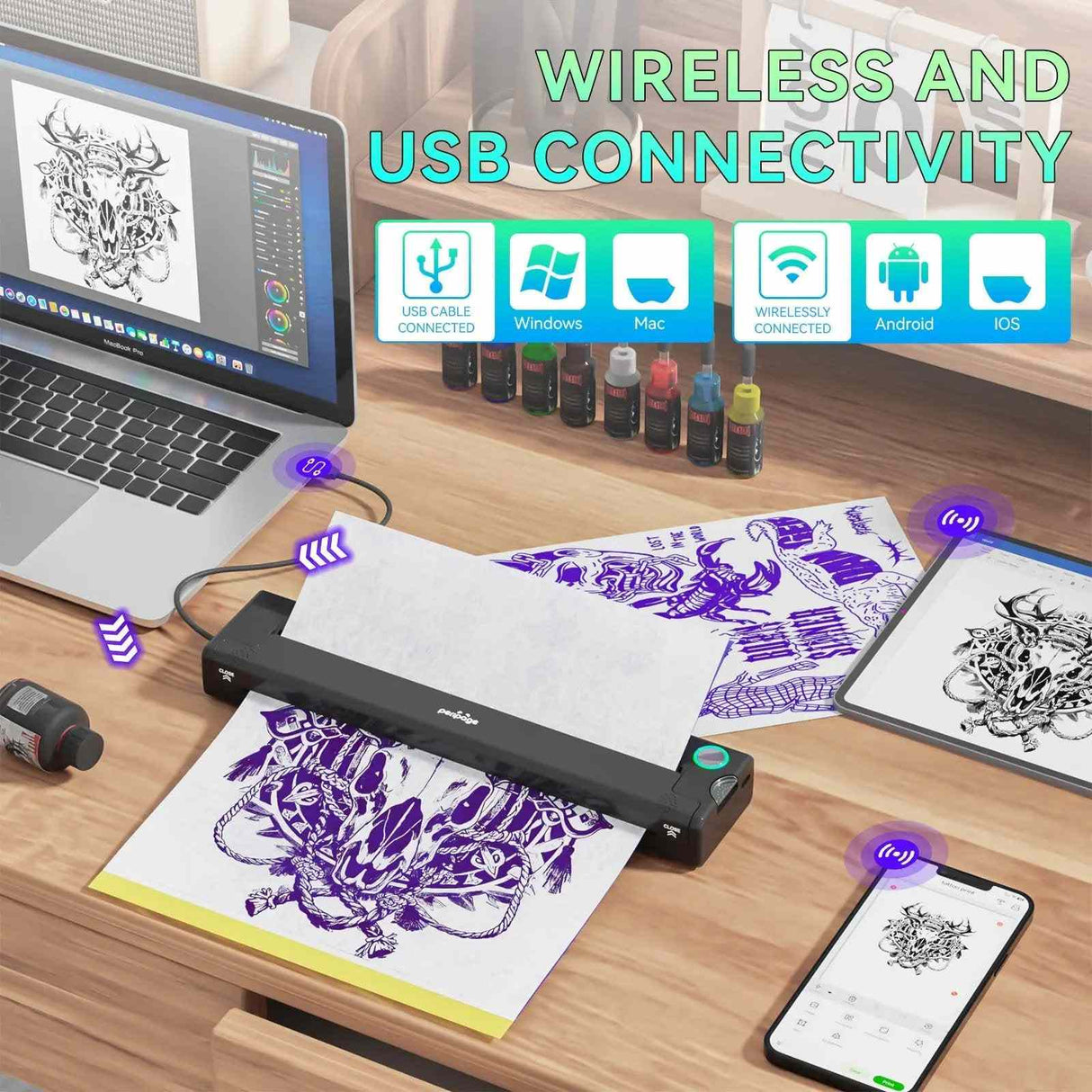 PeriPage P90 portable wireless tattoo stencil printer with Bluetooth