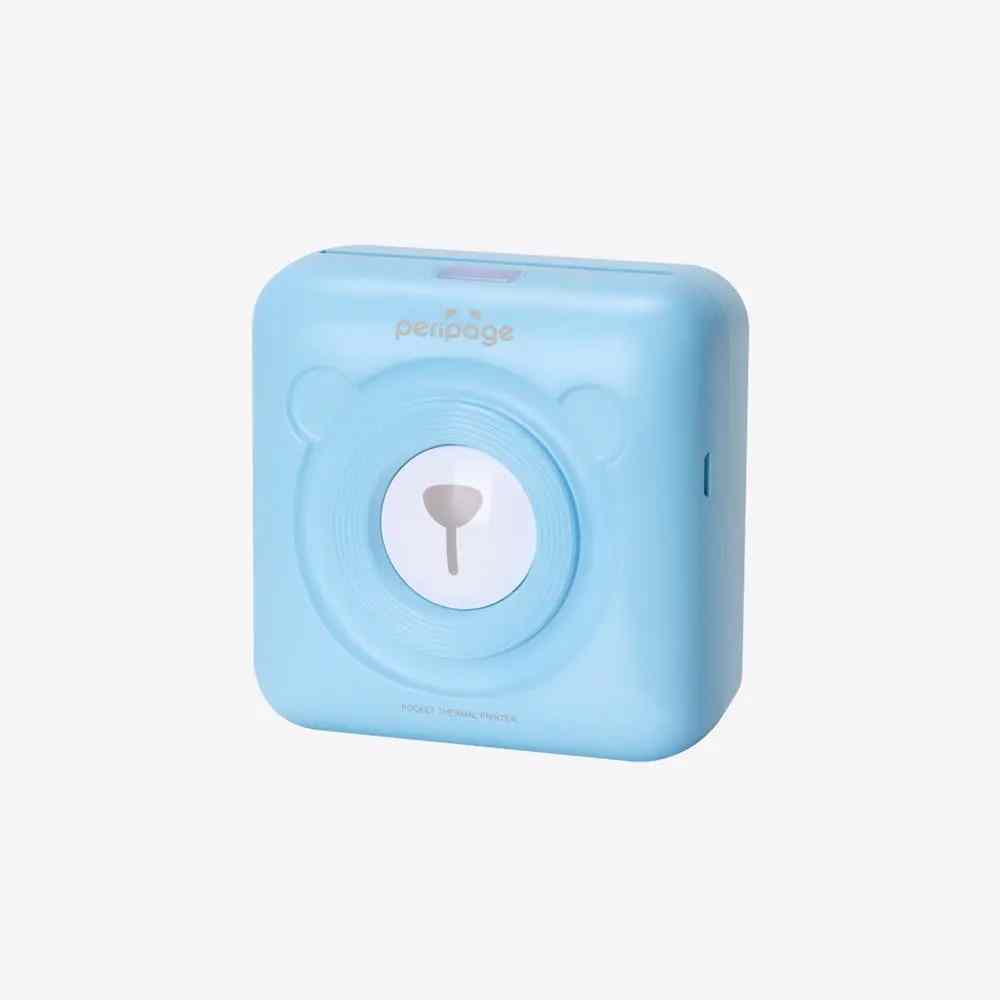 PeriPage A6 mini Bluetooth portable thermal printer in blue color, compact design for inkless photo and label printing