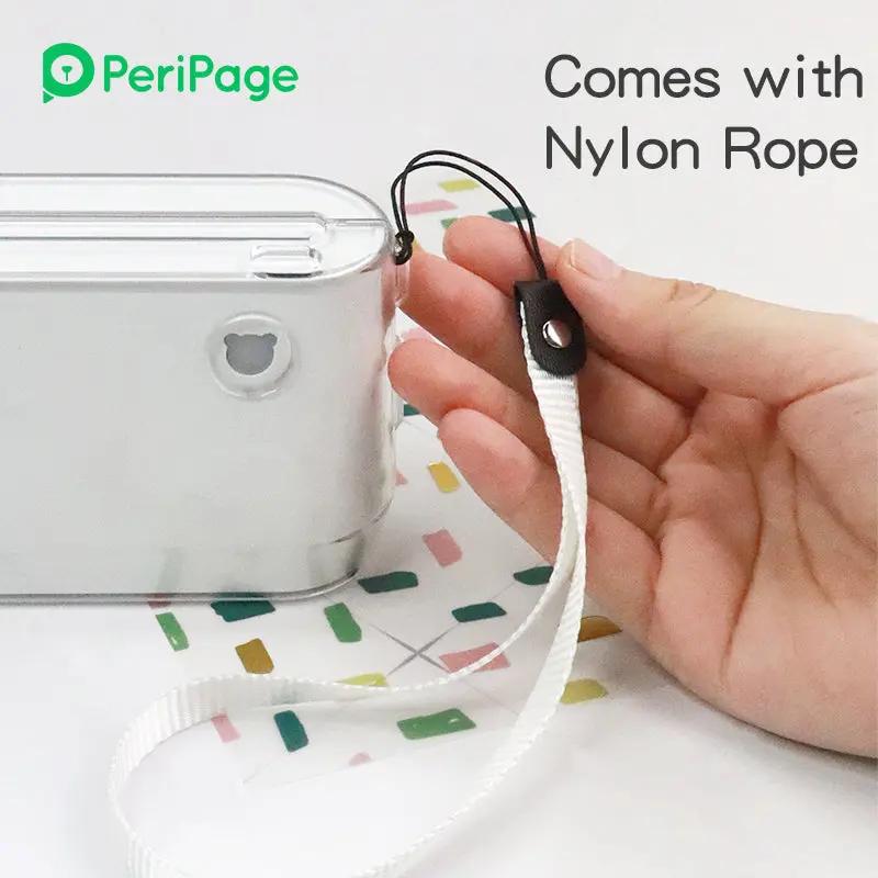 Transparent protective case for PeriPage A9 printer, featuring a snap-in design and nylon rope for easy portability and protection