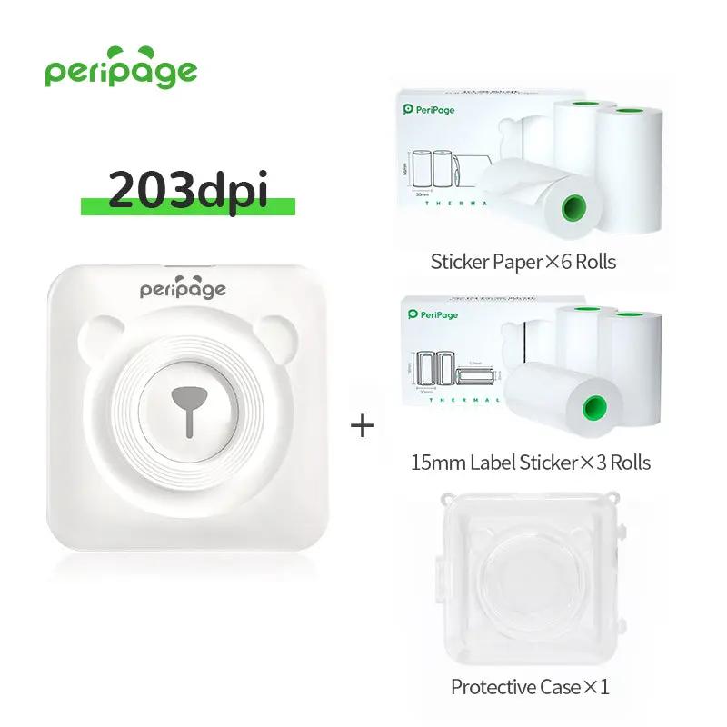 PeriPage White 203dpi Mini Thermal Label Printer with 6 Rolls Sticker Paper, 3 Rolls 15mm Label Stickers and Protective Case