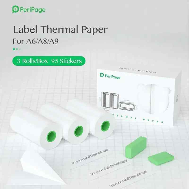 PeriPage A6 30mm label thermal paper rolls box with 3 rolls and 95 stickers compatible with A6 A8 A9 printers
