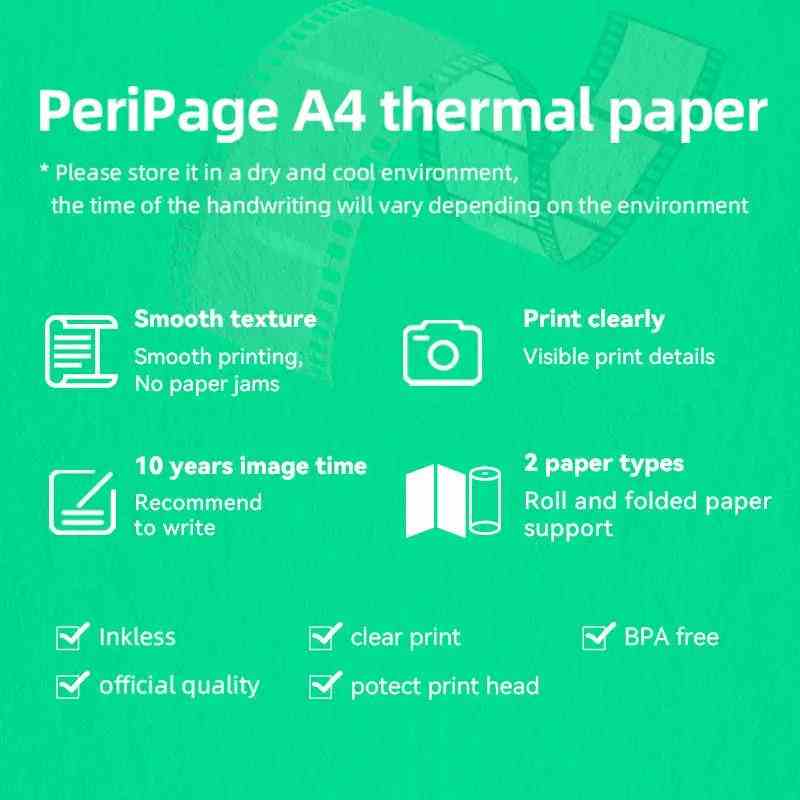 Official PeriPage A4 Thermal Paper with Protection Layer and Clear Print for Long-Lasting Quality