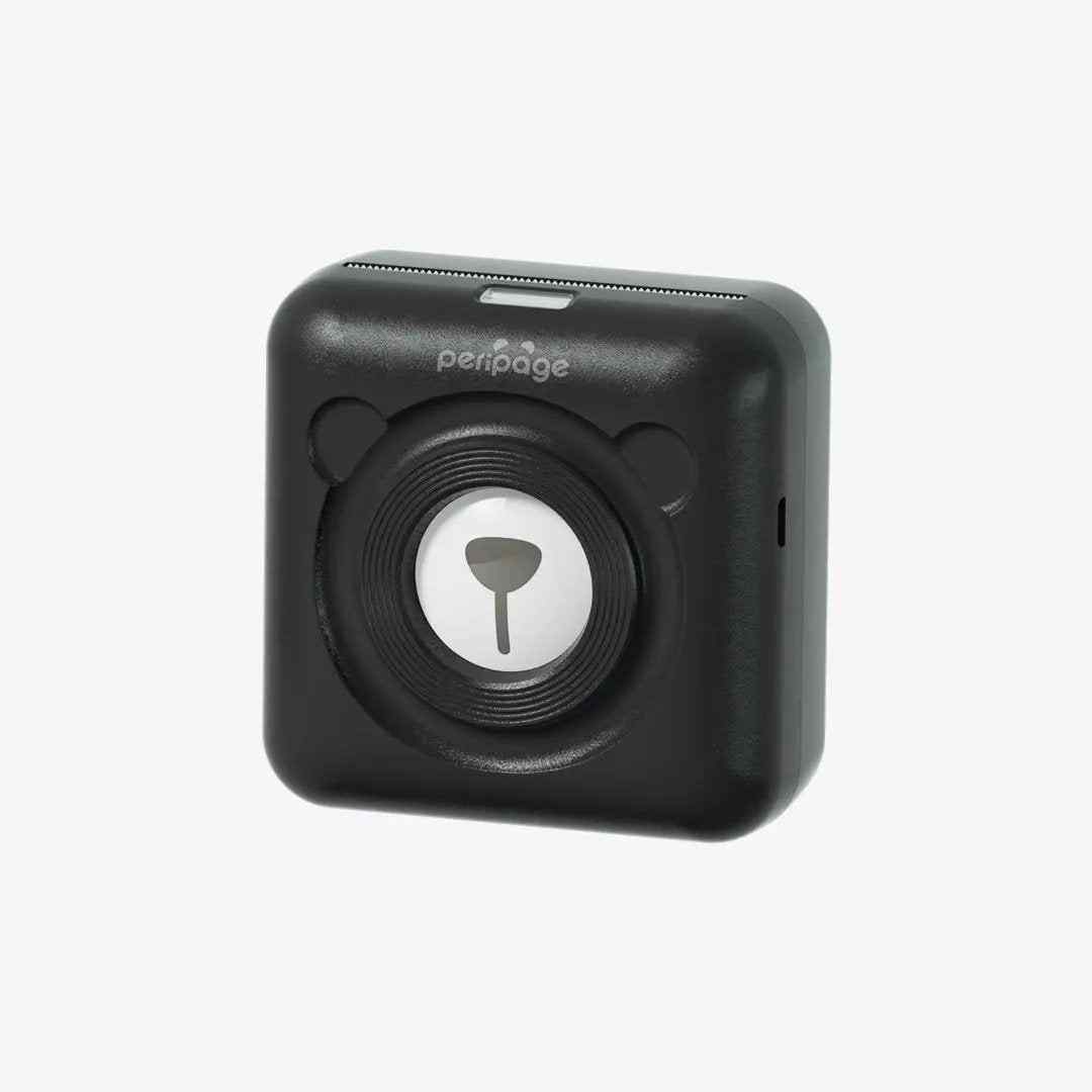 Black PeriPage mini thermal printer, stylish portable Bluetooth printer for photos and stickers