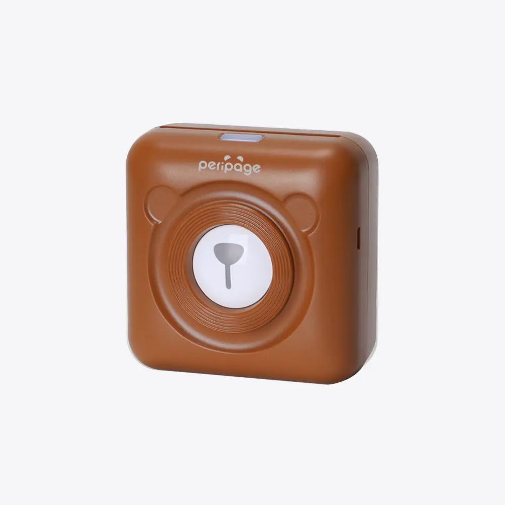 Brown PeriPage mini thermal printer, bear design portable Bluetooth printer for journaling and photos