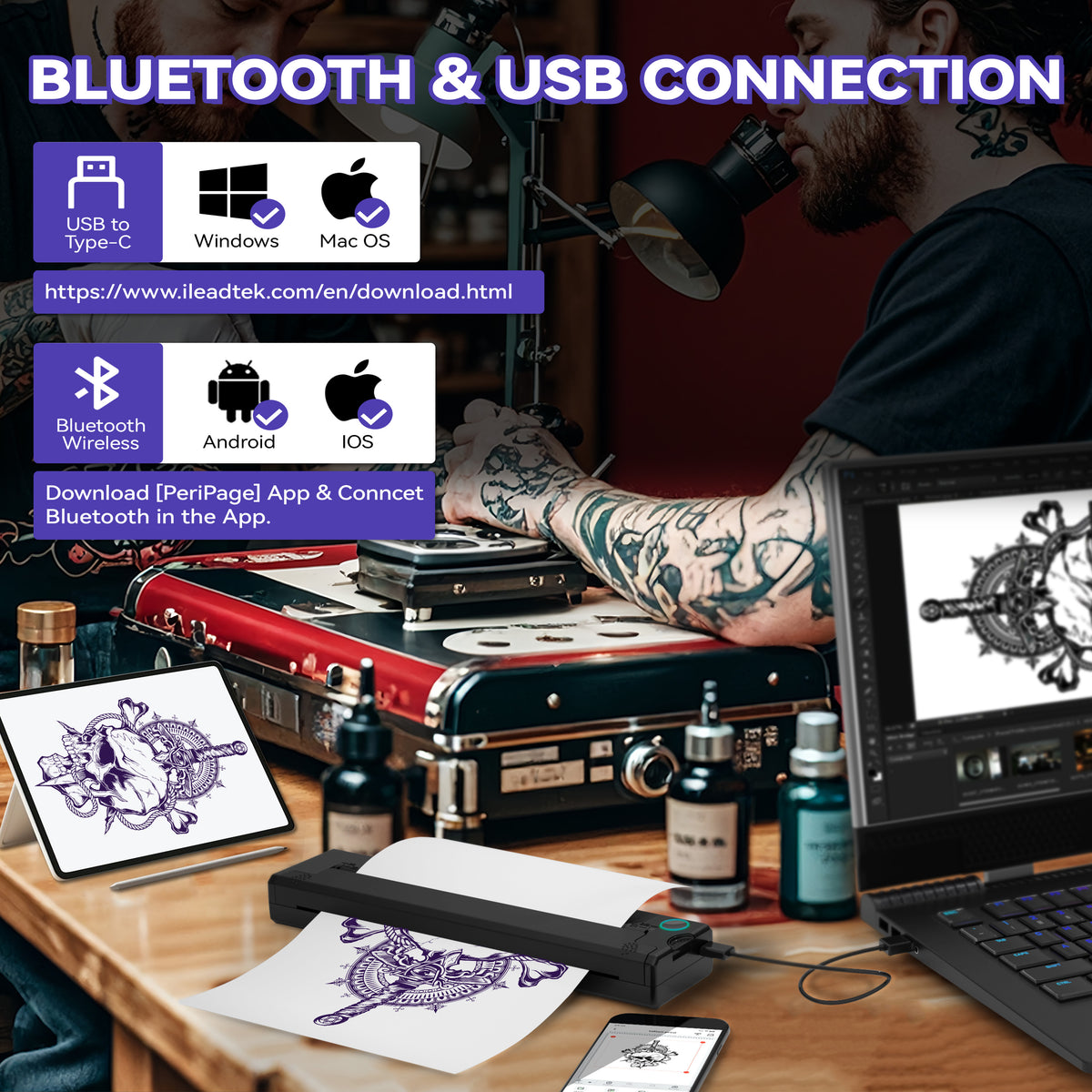 PeriPage P90 Tattoo Stencil Printer Compatible with Phone,Pad & PC - (Exclusive link)