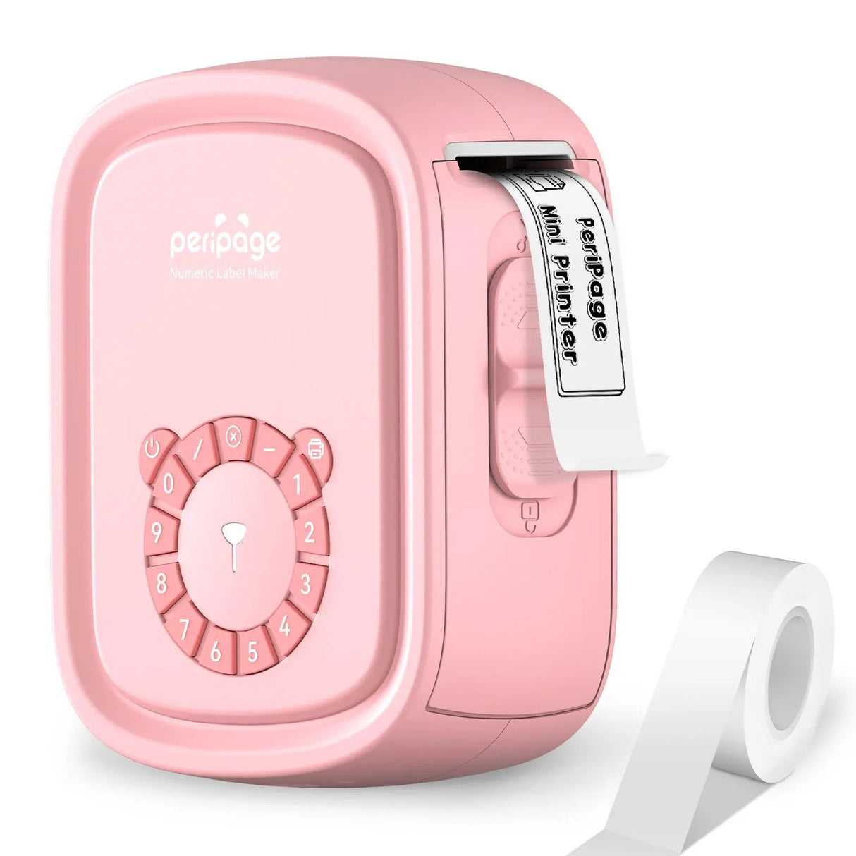 PeriPage P10 Pro label maker in pink, cute and portable Bluetooth thermal printer with numeric keypad, printing personalized adhesive labels for daily use and crafts.