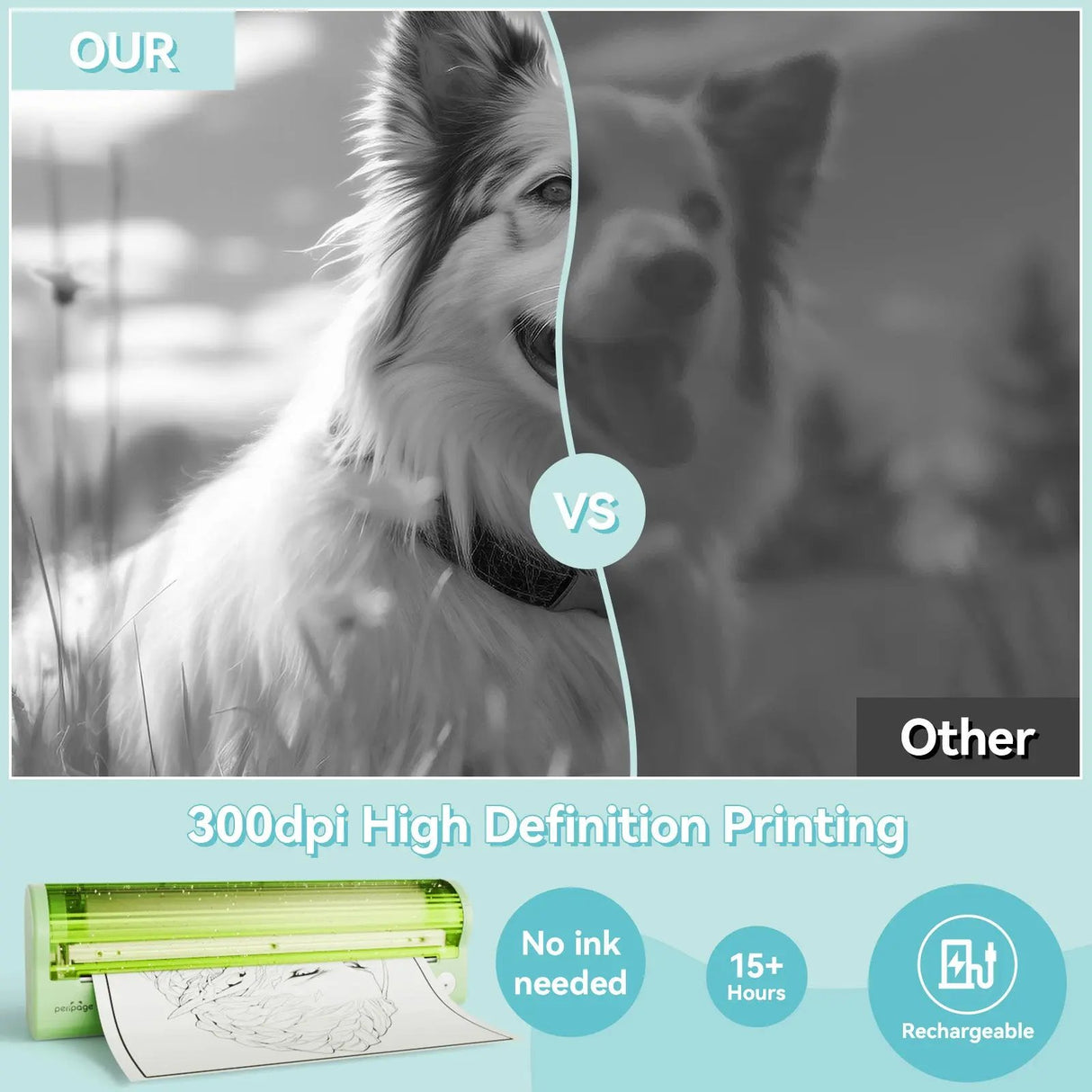 PeriPage P80 thermal printer compatible with multiple paper sizes from A4 to 2-inch receipts, supports up to 360 sheets per charge, using thermal paper only