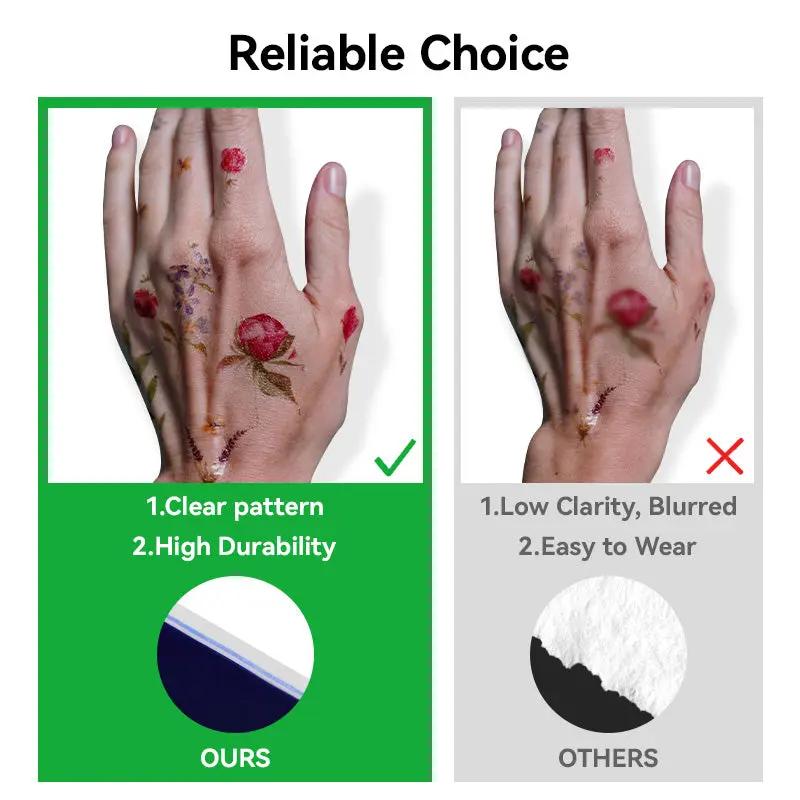 eriPage Tattoo Transfer Paper for Wireless Tattoo Printer (P90, P90Pino), showing a comparison of print clarity between our tattoo transfer paper and other brands on the market