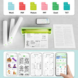 Lightweight PeriPage P80 wireless portable thermal printer in green, easy to carry and store in a backpack, ideal for travel and work on the go.