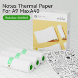 PeriPage 107x30mm White Note Thermal Paper - 3 Rolls per Box, compatible with A9 Max and A40 printers, ideal for note-taking and lists.