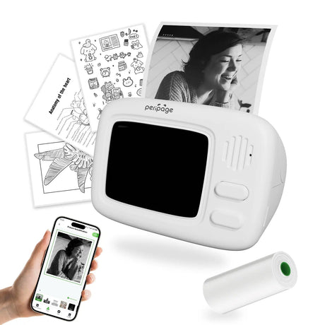 Close-up view of the PeriPage A2 Portable Thermal Printer showcasing its compact design and high-quality print resolution.