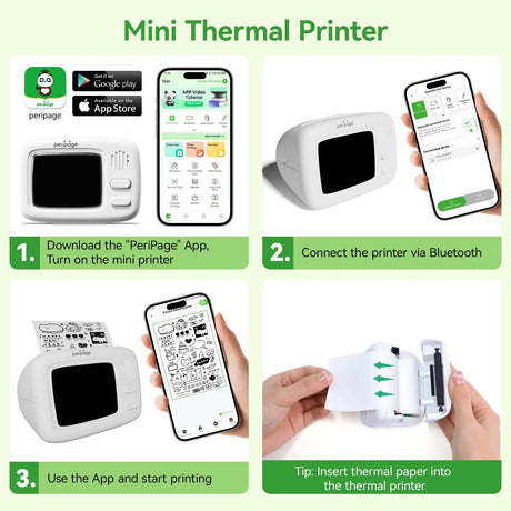 PeriPage A2 Portable Thermal Printer demonstrating inkless printing with the panda image printed on thermal paper