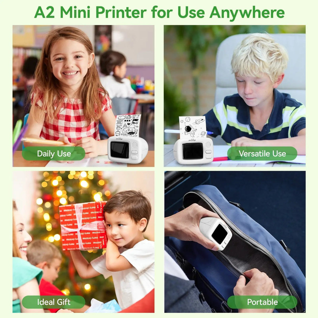 PeriPage A2 Portable Thermal Printer printing a shipping label with QR code and tracking number for delivery