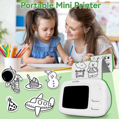 PeriPage A2 Portable Thermal Printer shown with various rolls of thermal paper, ready for inkless printing