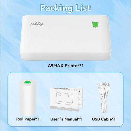 Unbox Your PeriPage A9 Series Mini Printer - Package Includes Printer, USB Cable, and User Manual