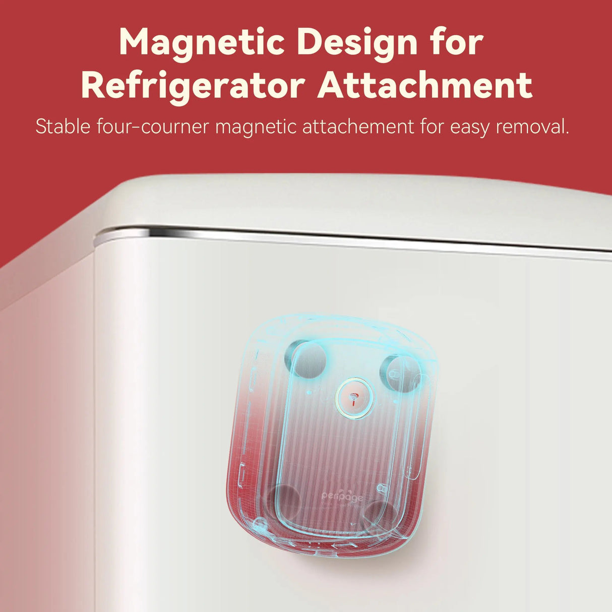 Magnetic design of the PeriPage P10 Label Printer allows convenient placement on refrigerator or metal surfaces.