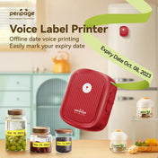 PeriPage P10 Voice Label Printer printing date stickers for food containers, ideal for kitchen organization and storage management.