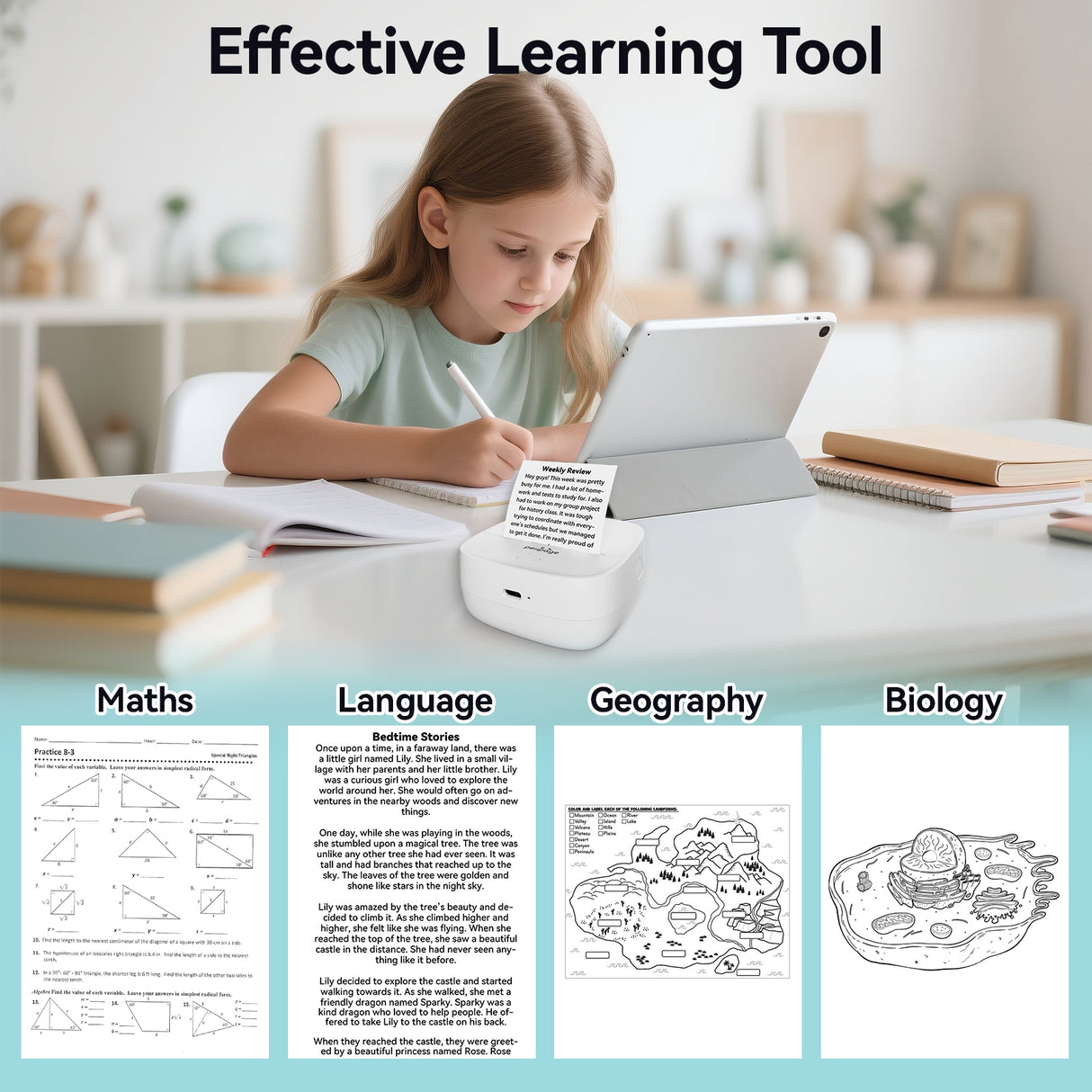 An effective learning tool, the PeriPage P22 helps with math projects, language learning, geography, biology, and printing bedtime stories.