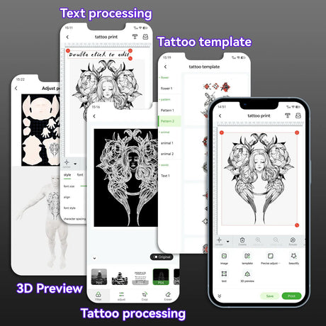 Powerful PeriPage Tattoo App for P92 - Edit Text, Use Template Libraries, and Preview Your Stencil in 3D Before Printing for Perfect Results Every Time.