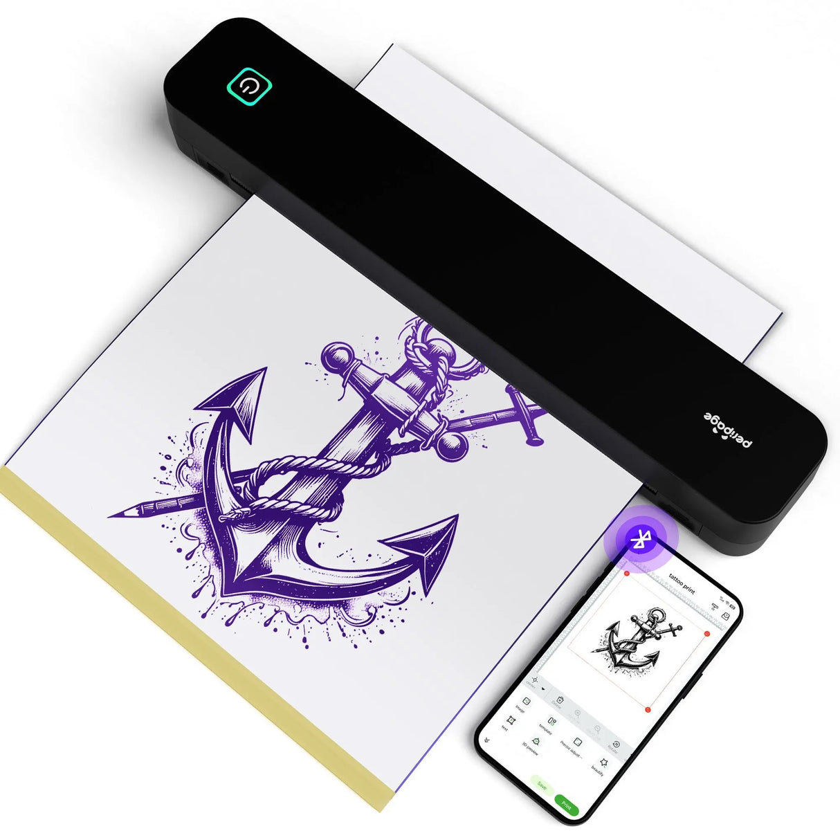 Unlock your tattoo creativity with the PeriPage P92. Go from design to stencil in minutes using the app's templates and editing tools - no artistic skill required.