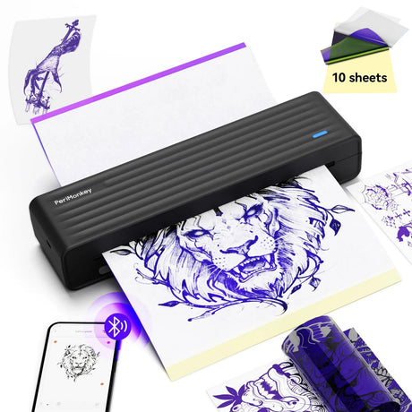 PeriPage P93 Tattoo Printer delivers high-definition printing for up to 12 hours (170 sheets) on a single charge of its 1200mAh battery, supporting 2 connection modes.