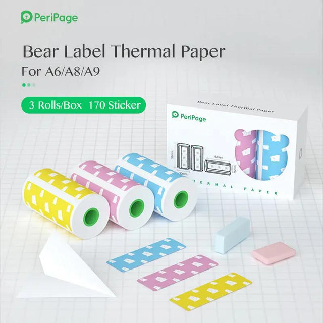 PeriPage A6 15mm Bear Label sticker 3-Rolls/Box - PeriPage Official Store