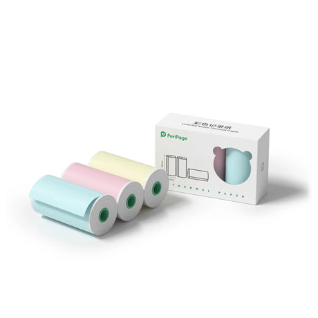 PeriPage Colorful Thermal Paper Rolls - 3 Rolls/Box, 56x30mm, Compatible with A6, A8, A9, and A40 Printers, Light Pink, Blue, and Yellow Paper Rolls for Photo, Note, and Sticker Printing