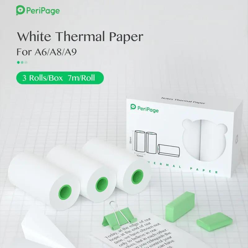 PeriPage White Thermal Paper for A6, A8, A9 Models, 3 Rolls Box, 7m Roll