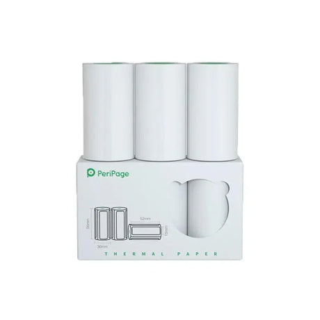 PeriPage A6 30mm Label Sticker - Three rolls of white thermal paper with a green core, designed for PeriPage label printers. Ideal for labeling and organization