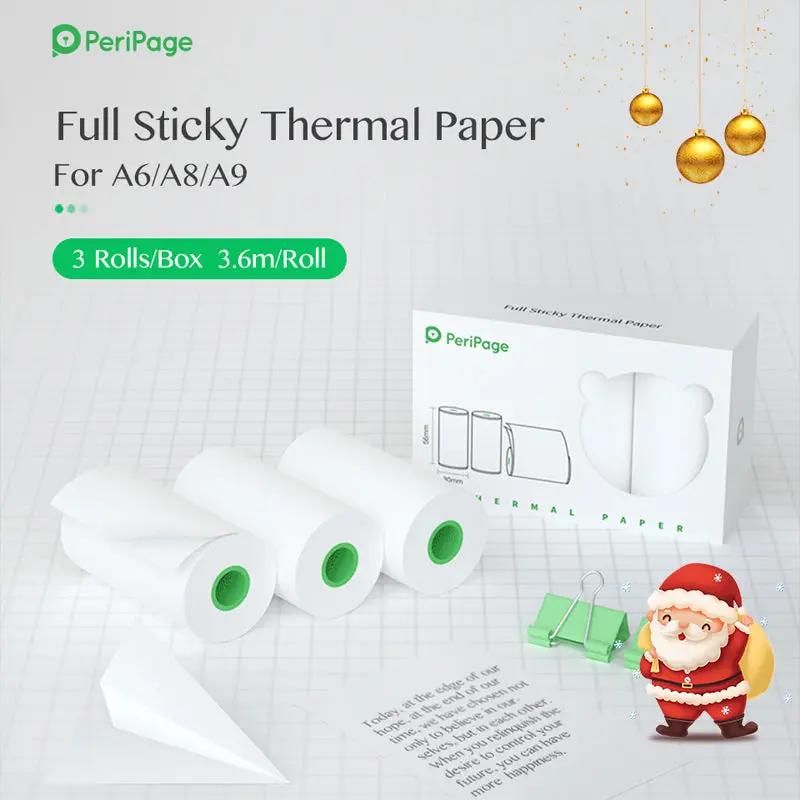 PeriPage A6 56×30mm Full Sticky Thermal Paper for Mini Printers, 3 Rolls/Box - Easy Printing for Sticky Notes, Planning, and Memo