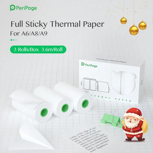 PeriPage A6 56×30mm Full Sticky Thermal Paper for Mini Printers, 3 Rolls/Box - Easy Printing for Sticky Notes, Planning, and Memo