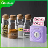 PeriPage A6 Mini Printer in purple, demonstrating its 2-inch inkless printing with a photo. Features include OCR, webpage, and AR photo printing for a range of personal or office tasks