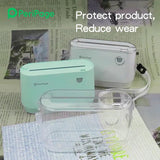 Clear protective case for PeriPage A9 printer, designed to safeguard against damage and easy to carry with a nylon rope attachment