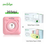 PeriPage Pink 203dpi Mini Sticker Printer with 3 Rolls Sticker Paper and 3 Rolls Color Sticker Paper, Compact Bluetooth Label Printer