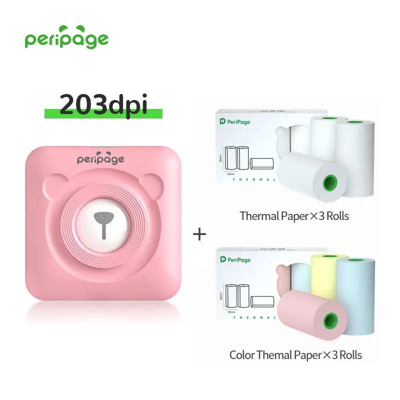 PeriPage Mini Thermal Printer Pink 203dpi with 3 Rolls Thermal Paper and 3 Rolls Color Thermal Paper, Portable Bluetooth Printer for Notes and Photos