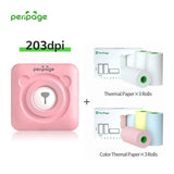 PeriPage Mini Thermal Printer Pink 203dpi with 3 Rolls Thermal Paper and 3 Rolls Color Thermal Paper, Portable Bluetooth Printer for Notes and Photos
