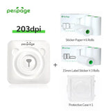 PeriPage White 203dpi Mini Thermal Label Printer with 6 Rolls Sticker Paper, 3 Rolls 15mm Label Stickers and Protective Case