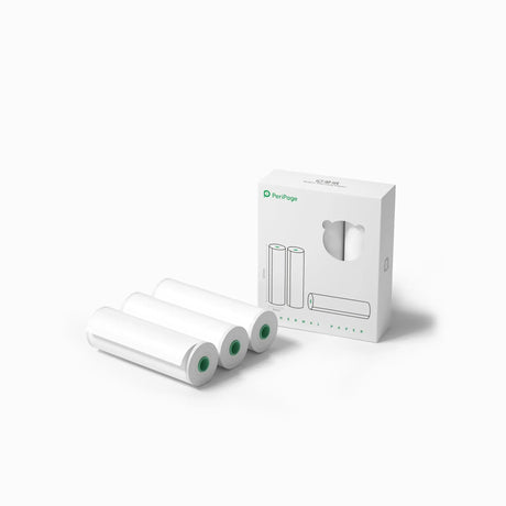 PeriPage 107×30mm White Thermal Paper, 3 rolls per box, each roll 7m long, perfect for use with PeriPage printers for printing notes and documents