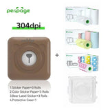 PeriPage brown 304dpi printer full set with sticker paper, color sticker paper, bear label sticker, and clear protective case