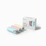 PeriPage Color Sticky Thermal Paper for A9 in pastel colors (blue, pink, and yellow), each roll is 3.6m in length