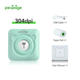 PeriPage A6 304dpi mint green portable printer with 3 rolls of white sticker paper and 3 rolls of color sticker paper for creative label printing